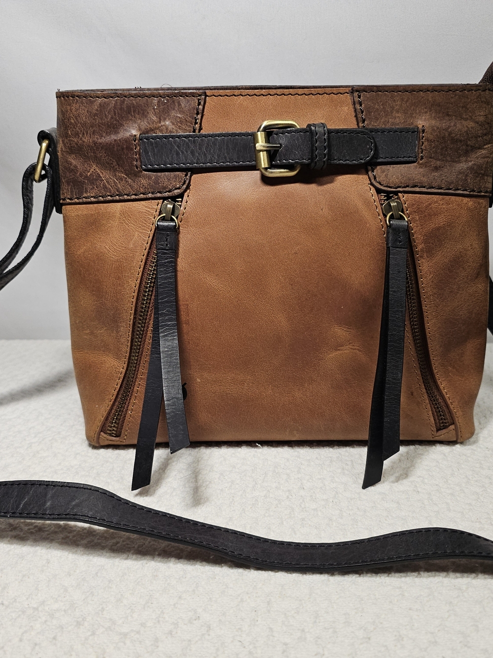 Born Two-Tone Brown and Black Leather Crossbody